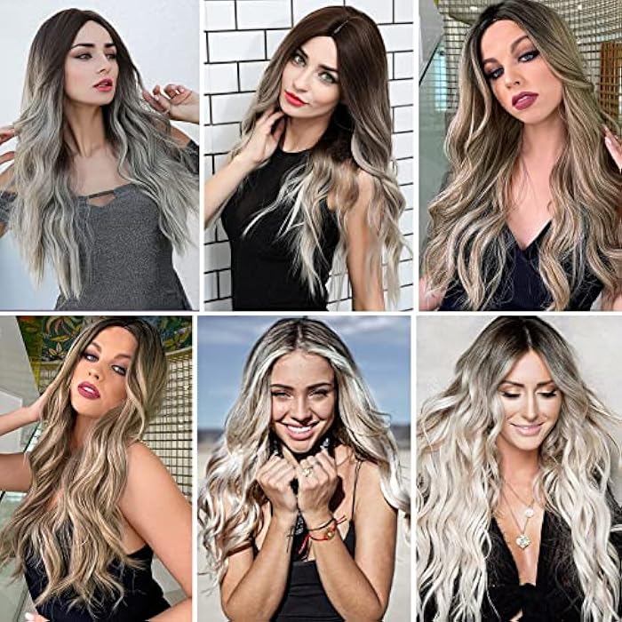 DILLARDS Mimo Long Brown Wigs For White Women Natural Looking Long Dark Brown Synthetic To Ash Wavy Medium Part Hairstyle - Image 1